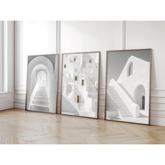 UNFFRAMED Greek Architecture Poster Set, Minimalist White Wall Art Triptych Set 3 Prints 20x30