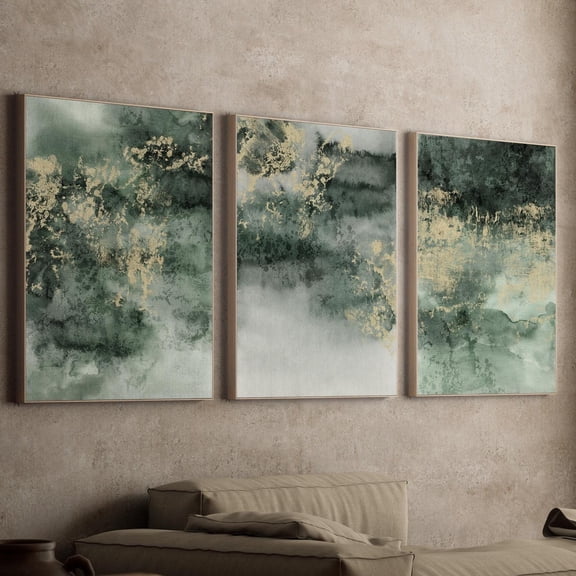 Luvia Green Gold Set Of 3 Prints Abstract - Sage Green, Modern Wall Decor Set 3 Prints 16x24 UNFRAMED
