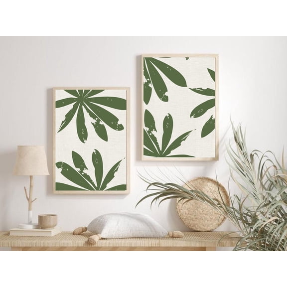 UNFFRAMED Green Leaf Prints, Prints, Printable Wall Art, Tropical Leaf Print, Botanical Wall Art, Gallery Art Set, Set 2 Prints 8x12