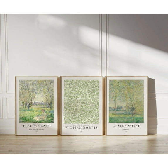 Luvia Green Vintage Gallery Wall Set Of 3, Monet Print, Modern Wall Decor Set 3 Prints 12x18 UNFRAMED