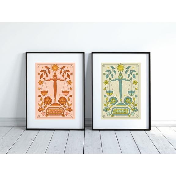 UNFFRAMED Groovy Libra Zodiac Poster Set, Retro 70S Wall Art Set 2 Prints 20x30