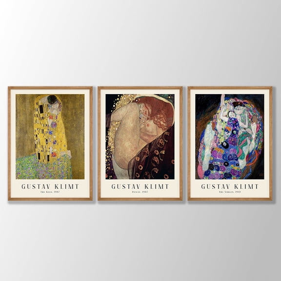 UNFFRAMED Gustav Klimt Art Prints, The Kiss, Danae, The Virgin Set 3 Prints 12x18
