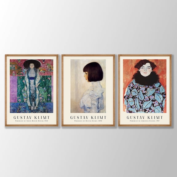 UNFFRAMED Gustav Klimt Portrait Print Set, Art Nouveau Bedroom Decor Set 3 Prints 12x18