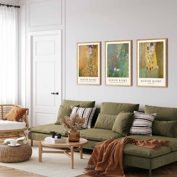 UNFFRAMED Gustav Klimt "The Kiss" Art Print, Art Nouveau Home Decor Set 3 Prints 12x18