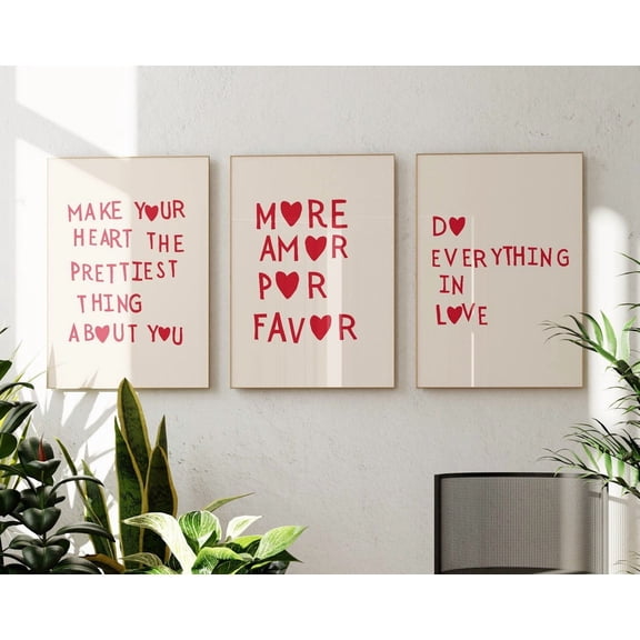 Luvia Heart Font Bestselleret Romantic Cute Feminine Decor Love Quote Posters Girly Print Set Of 3, Modern Wall Decor Set 3 Prints 16x24 UNFRAMED