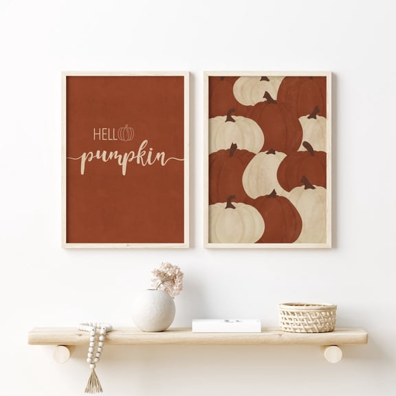 UNFFRAMED Hello Pumpkin Fall Prints, Fall Printable Wall Art, Rustic Fall Wall art, Rust orange, Autumn Print, Fall sayings. Set 2 Prints 12x18