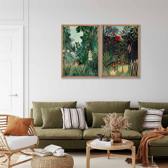 UNFFRAMED Henri Rousseau Jungle Prints Set, Equatorial & Virgin Forest Art Set 2 Prints 12x18