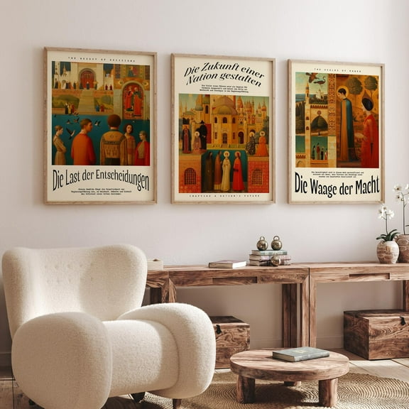 Luvia Historical Royal Court Scene - Medieval Governance & Justice Set Of 3 Posters - European Monarchy Themed Poster, Modern Wall Decor Set 3 Prints 12x18 UNFRAMED