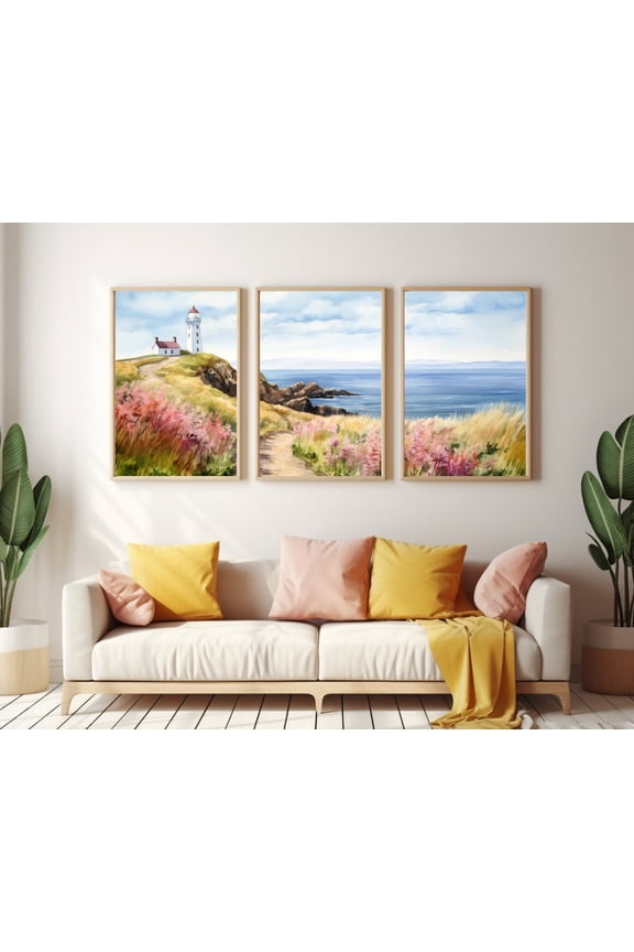 UNFFRAMED Howth Ireland Poster Set Of 3, Coastal Lighthouse Wall Art, Seaside Cliff Decor, Irish Country Landscape, Dublin Travel Poster Set 3 Prints 8x12