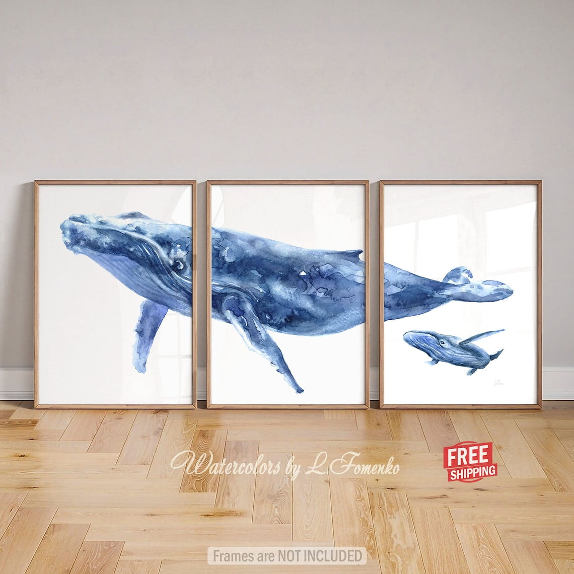 UNFFRAMED Humpback Whale Wall Art Set Of 3 Wall Art Above Bed Decor ...