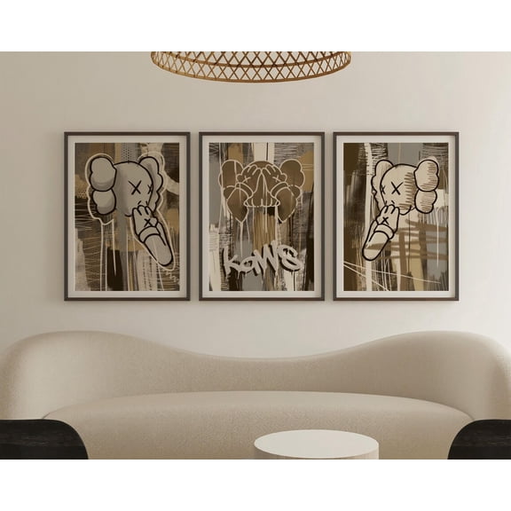 UNFFRAMED Hypebeast Wall Art Set Of 3, Modern Street Pop Art Posters, Neutral Abstract Poster, Contemporary Home Decor, For Him Her Set 3 Prints 12x18