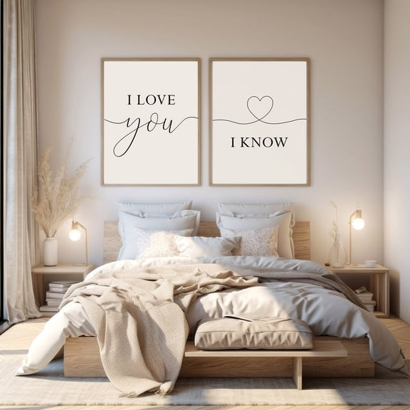 UNFFRAMED I love you I know print,Bedroom wall decor,Couple wall art,Over the bed wall art,Bedroom quote set,Bedroom print set,Heart line print decor Set 2 Prints 20x30
