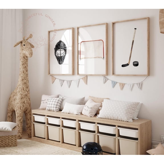 UNFFRAMED Ice Hockey Nursery Posters, Minimalist Sports Wall Art Set of 3 Set 3 Prints 8x12