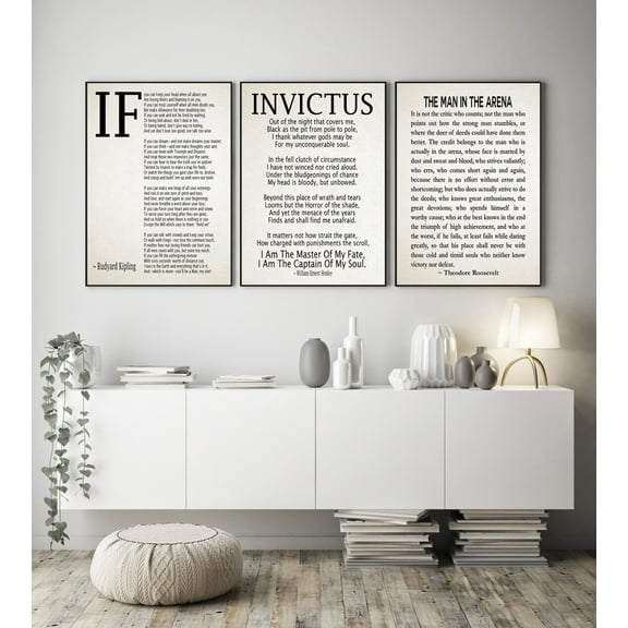 UNFFRAMED If Poem Invictus Poem And Man In The Arena Poems Set Of 3, Modern Wall Decor Set 3 Prints 8x12