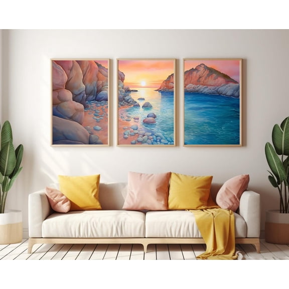 UNFFRAMED Ikaria Greece Poster Set Of 3, Aegean Sea Wall Art, Greek Island Decor, Coastal Landscape Artwork, Mediterranean Poster, Hellas Set 3 Prints 16x24