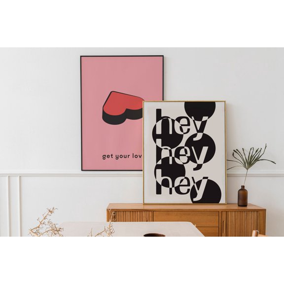 UNFFRAMED Illustration Poster, Geometric, Gallery Wall Art Set, Quote Poster, Hey Poster, Heart Illustration Poster, Minimalistic Decor Set 2 Prints 8x12