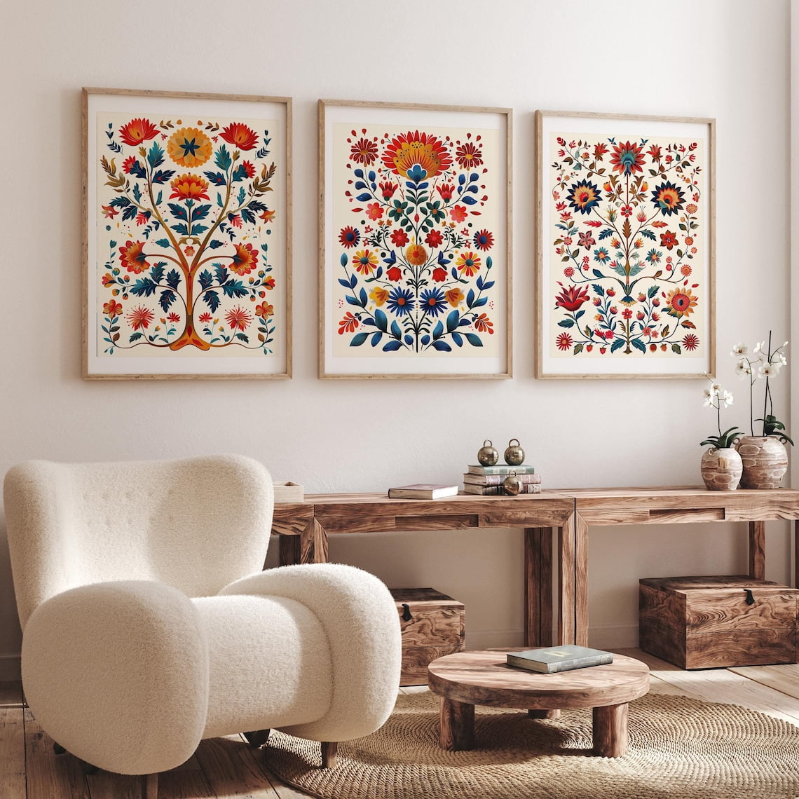 Luvia Indian Floral Art Posters - Traditional Botanical Prints Set Of 3 ...