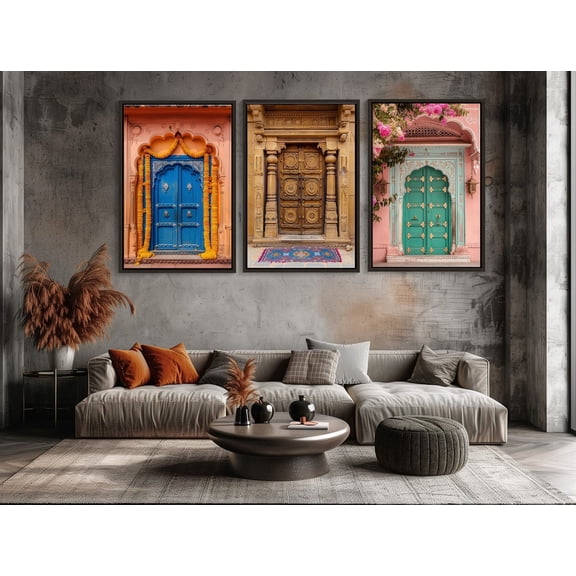 UNFFRAMED Indian Wall Art Set Of Three, Royal Rajasthani Door Posters, Indian, Indian Home Decor, Living Room, Bedroom, Office Set 3 Prints 20x30