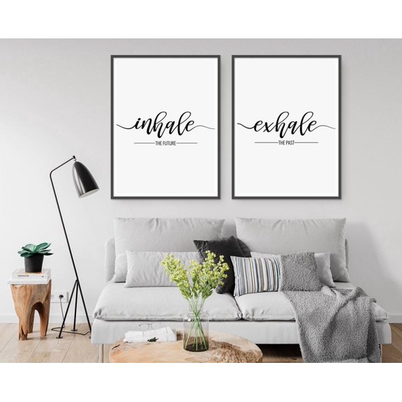 UNFFRAMED Inhale Exhale Poster Set Of 2 Motivational Quote Wall Art Inhale The Future Exhale The Past Poster Inspirational Bedroom Decor Set 2 Prints 20x30