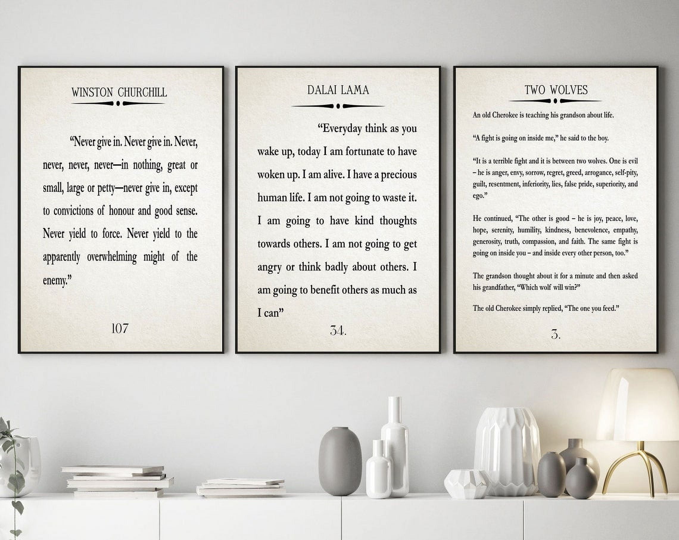 Luvia Inspiring Quotes Set Of 3 Motivating Posters Two Wolves Quote ...
