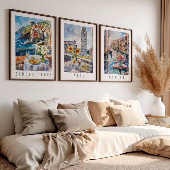 UNFFRAMED Italian Wall Art Posters, Set, Cinque Terre, Pisa, Venice, Vintage Travel Posters, Italy Landscape Art, Living Room Wall Art, Home Decor Set 3 Prints 8x12