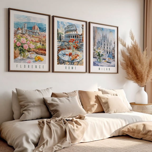 UNFFRAMED Italy Cityscape Wall Art Posters, Set, Rome, Florence, Milan, Living Room Wall Decor, Italy Posters, Posters, Italy City Art Set 3 Prints 8x12
