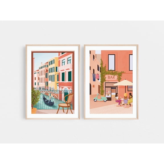 UNFFRAMED Italy Wall Art Set, Travel Posters Set Of 2, Rome Poster, Venice Poster, Venice, Venice Gondola Art, Italy Travel Poster Sets Set 2 Prints 12x18