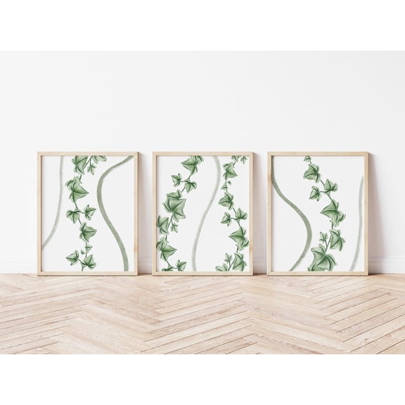 UNFFRAMED Ivy Set Of Posters, Green Botanical Wall Art, Line Art, Minimalist Home Decor Set 3 Prints 20x30