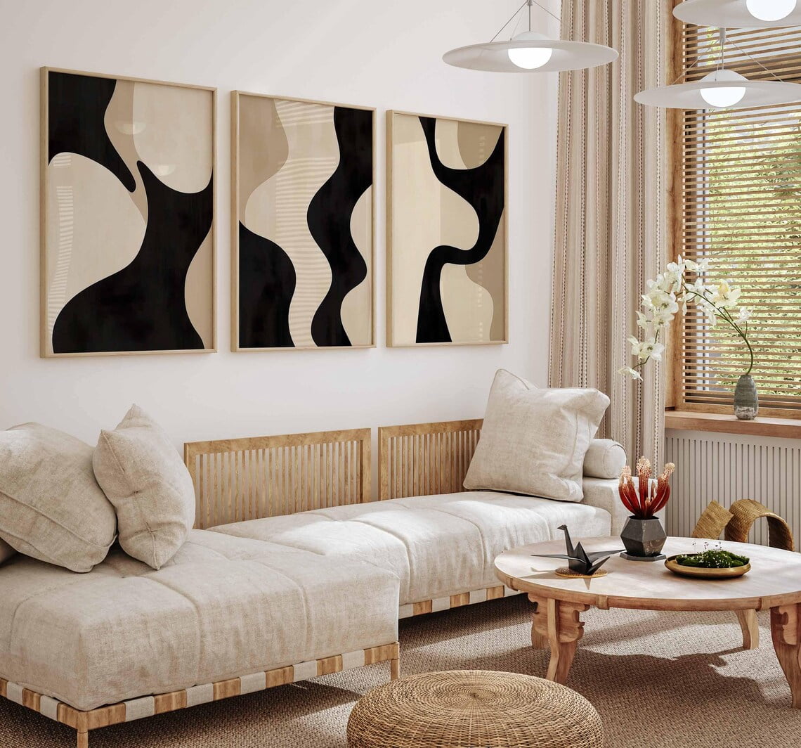 UNFFRAMED Japandi Abstract Wall Art Set Of 3 Posters Minimalist ...