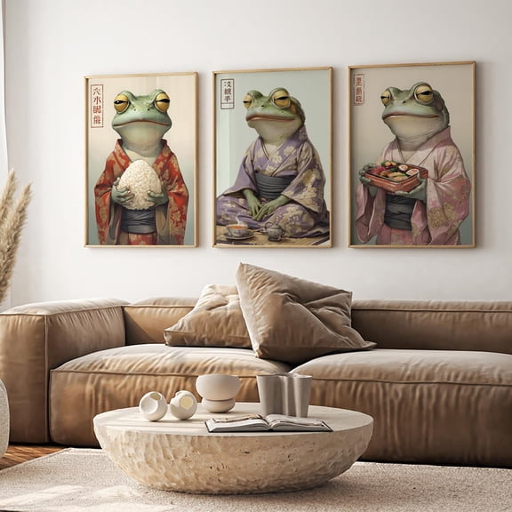 UNFFRAMED Japanese Frog Art Posters Set, Retro Kimono, Sushi & Tea Posters Set 3 Prints 8x12