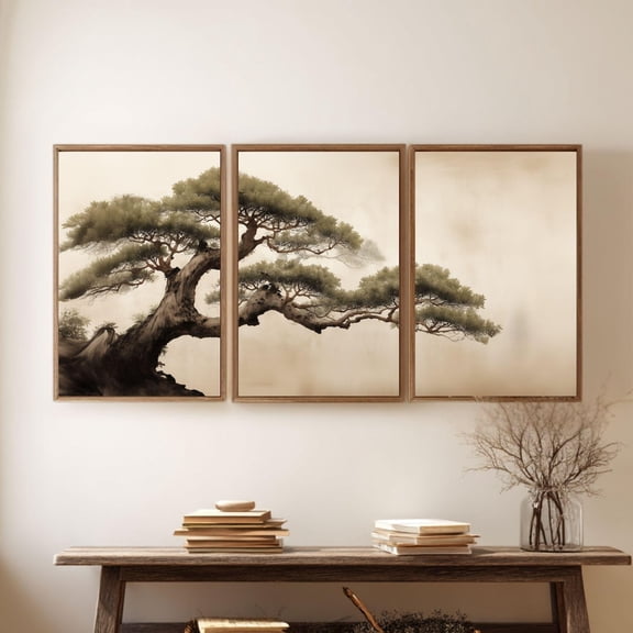 UNFFRAMED Japanese Tree Set Wall Art Poster Japandi Style Nature Posters Minimal Zen Triptichon Neutral Beige Brown Set Posters Home Decor Set 3 Prints 8x12