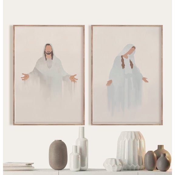 UNFFRAMED Jesus & Virgin Of Guadalupe Poster Set, Midcentury Modern Lds Art Set 2 Prints 20x30
