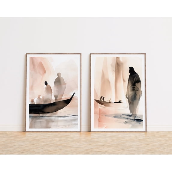 UNFFRAMED Jesus Walking On Water Wall Art, Set Of 2, Christian Art, Jesus Wall Art, Bible Wall Art, Biblical Wall Art, Scripture Wall Art Set 2 Prints 20x30