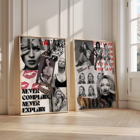 UNFFRAMED Kate Moss Collage Poster Set Of 2 - Fashion Poster - Y2K Moodboard Wall Art - Trendy Vintage Kate Moss Vision Board Posters Set 2 Prints 8x12