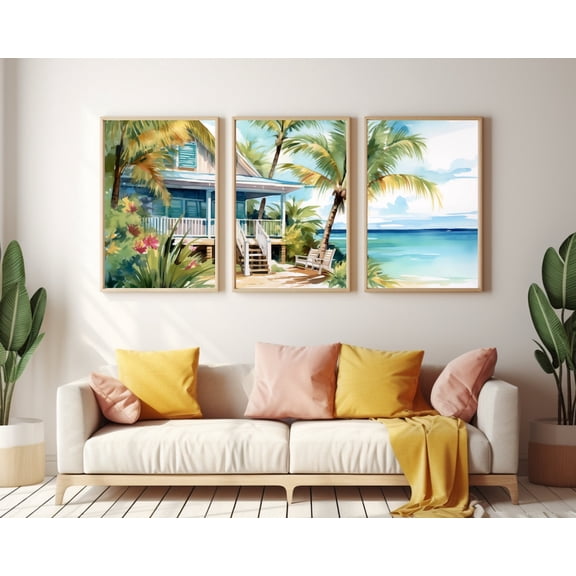 UNFFRAMED Key Largo Poster Set Of 3, Tropical Florida Wall Art, Coastal Beach Decor, Ocean Artwork, Seaside Poster, Key West Travel Set 3 Prints 12x18
