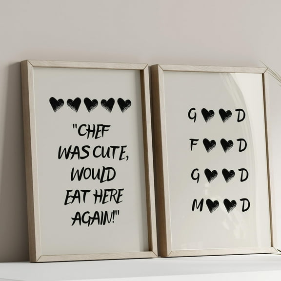 UNFFRAMED Kitchen Poster Set, Black Chef, Modern Wall Art Set 2 Prints 16x24