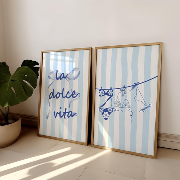 UNFFRAMED La Dolce Vita Print, Aesthetic Summer Set Of 2 Print, Italian Quote Poster, Coastal Poster, Girly Wall Art, Bikini Poster, Femine Art Set 2 Prints 16x24