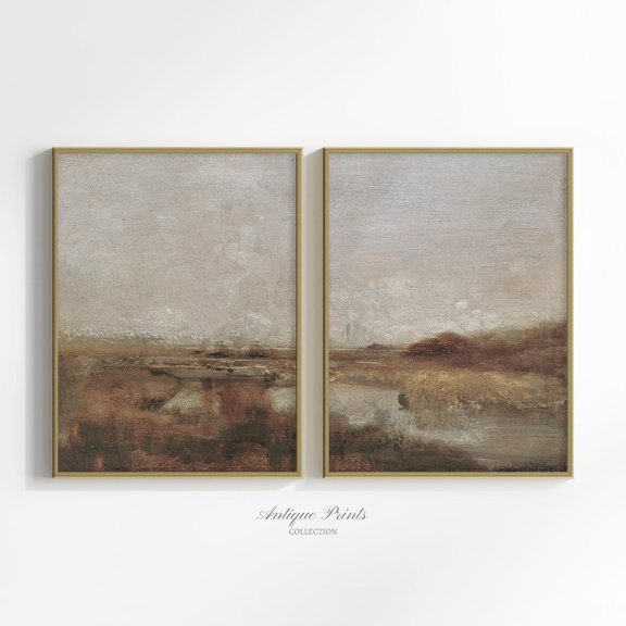 UNFFRAMED Landscape, Vintage Fall Countryside 2 Pieces Wall Art, Country Set Posters, Antique Rustic Farmhouse Decor Set 2 Prints 20x30