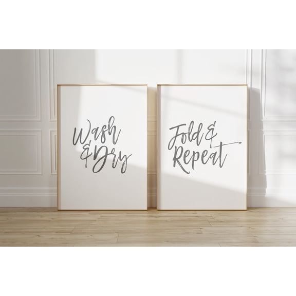 UNFFRAMED Laundry Room Poster Set, Farmhouse Decor, Wash Dry Fold Repeat Set 2 Prints 8x12