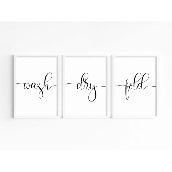 UNFFRAMED Laundry Room Posters, Wash Dry Foldet Utility Decor, Minimalist Typography Art Set 3 Prints 12x18