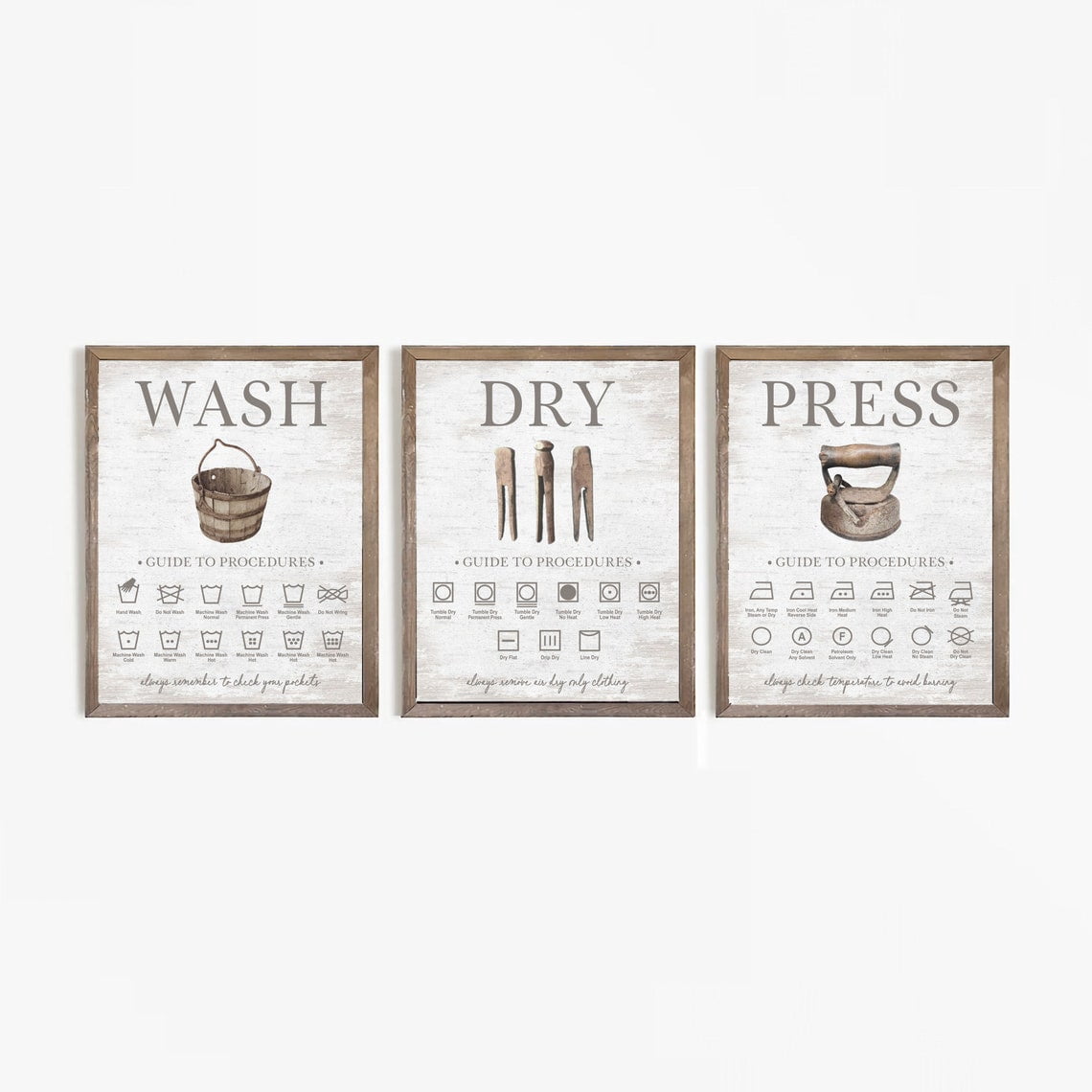 UNFFRAMED Laundry Room Wall Decor Art, Wash Dry Press Clothing Symbols ...