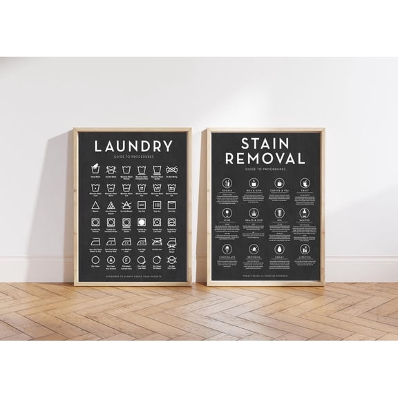 UNFFRAMED Laundry Wall Decor Art, Clothing Symbols Stain Removal Guide Set, Unique Farmhouse Laundry Room Set 2 Prints 8x12