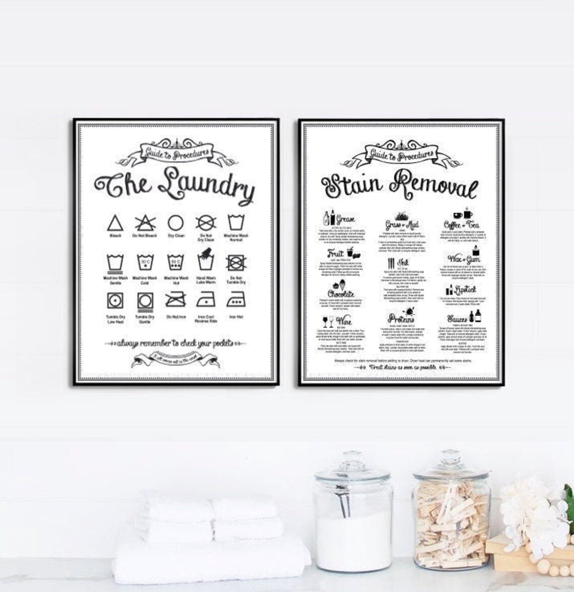 UNFFRAMED Laundry Wall Decor, Clothing Symbols Stain Removal Set ...