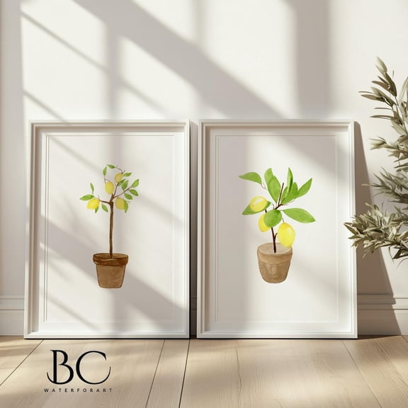Luvia Lemon Tree Print Set Of 2, Citrus Tree Art, Lemon Tree Print, Citrus Lover Art, Kitchen Home, Modern Wall Decor Set 2 Prints 12x18 UNFRAMED