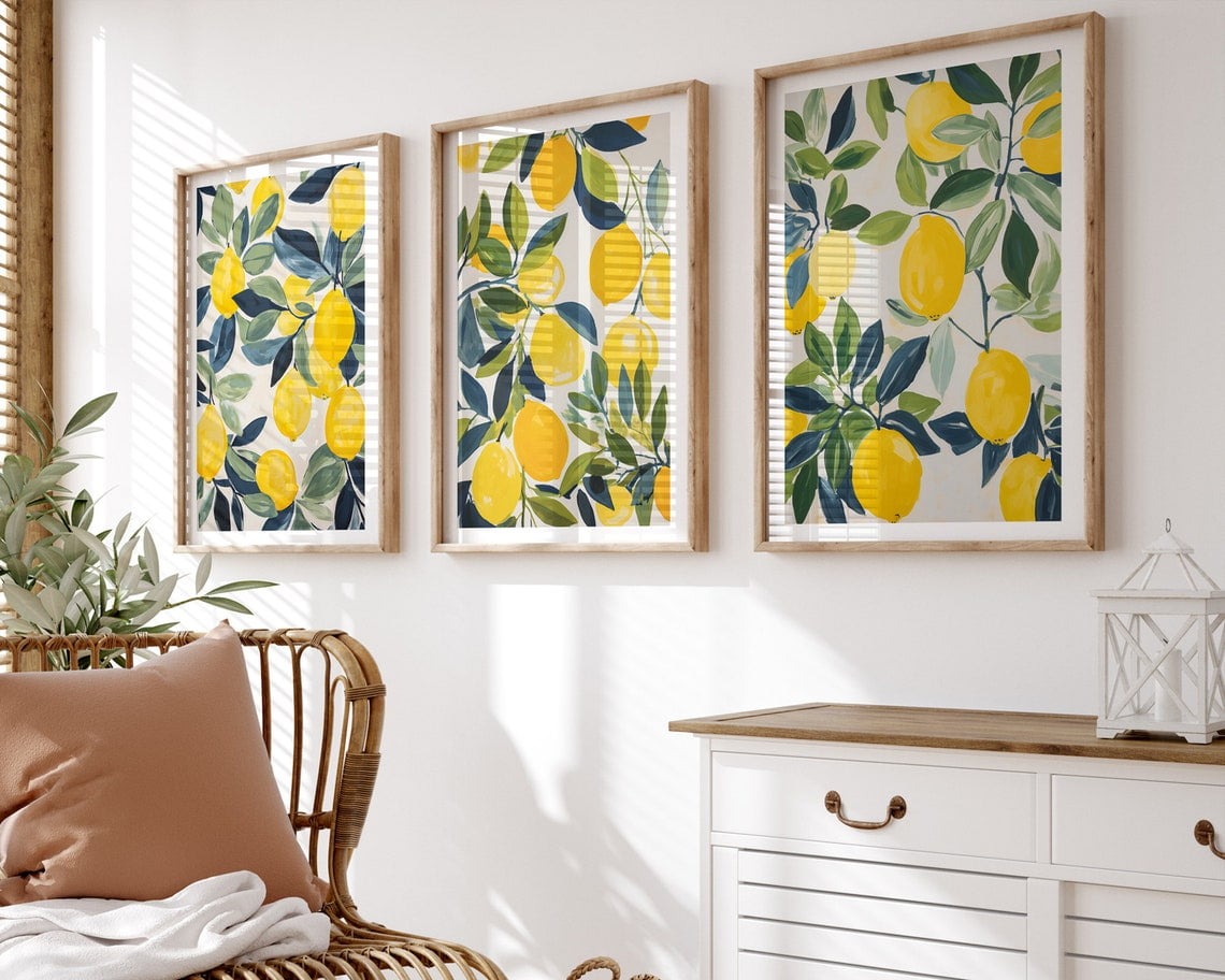UNFFRAMED Lemons Wall Art, Set Of 3, Lemons Print, Botanical Wall Art — free download