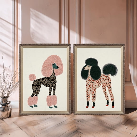 UNFFRAMED Leopard Poodle Wall Art, Quirky Dog Posters, 2 Piece Set Set 2 Prints 20x30