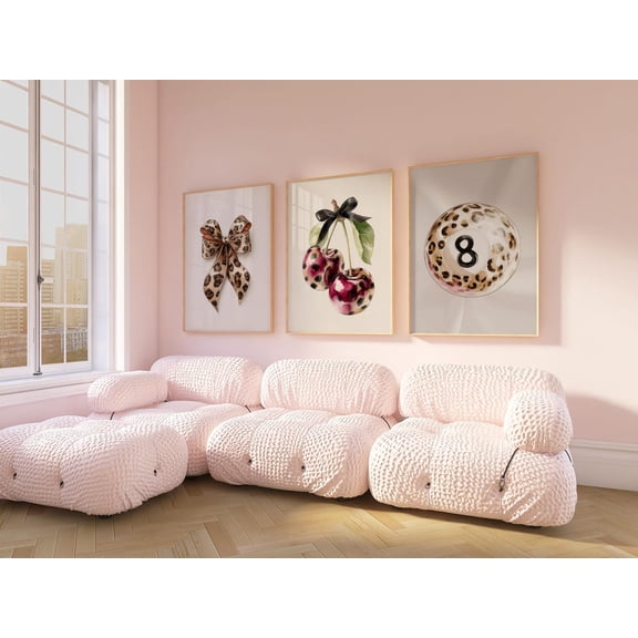 UNFFRAMED Leopard Print Wall Art Set Of 3, Bow Cherry 8 Ball Poster Bundle, Glam Y2K Aesthetic Decor, Girly Trendy Art Set Set 3 Prints 20x30