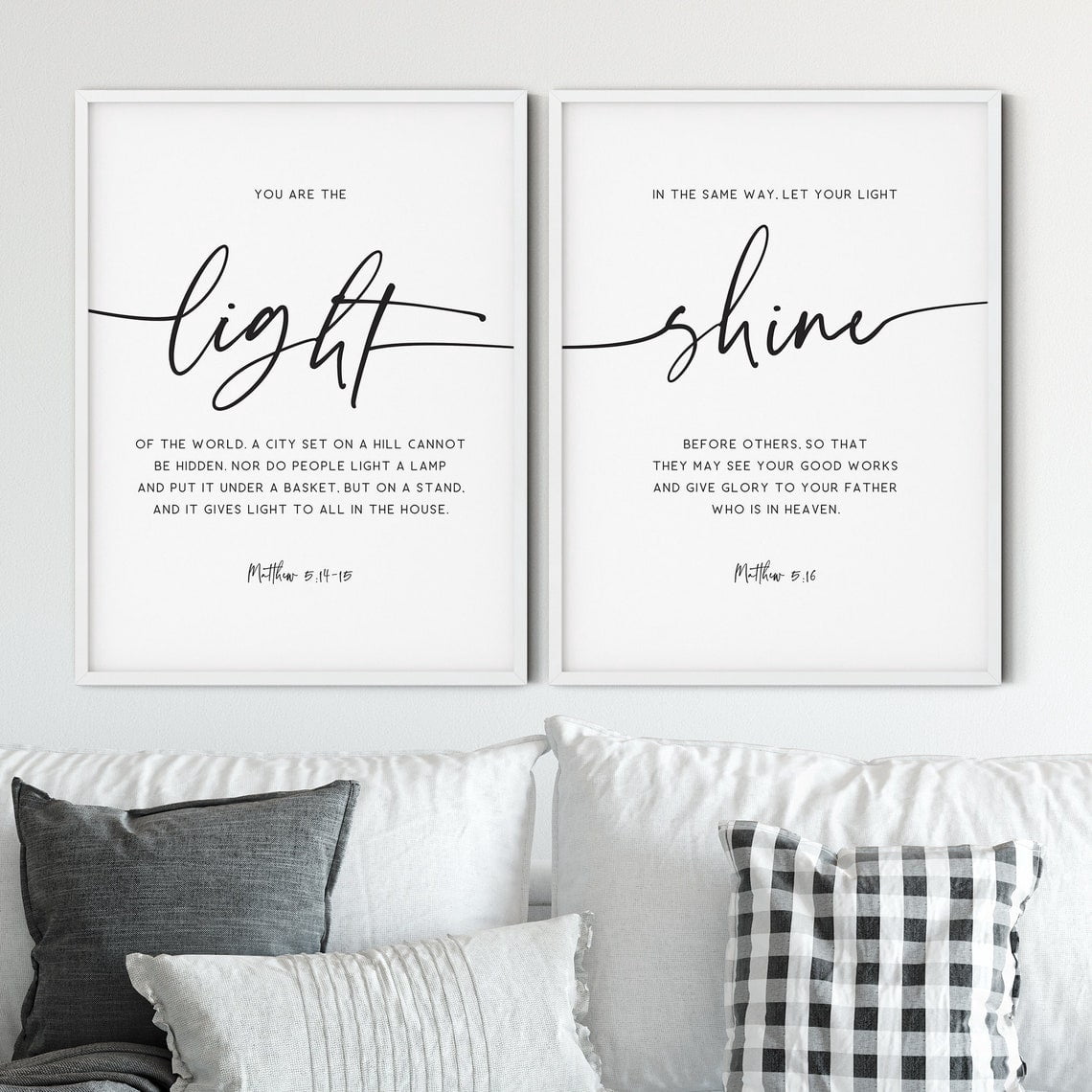 UNFFRAMED Let Your Light Shine, Bible Verse Wall Art Set Of 2, Modern ...