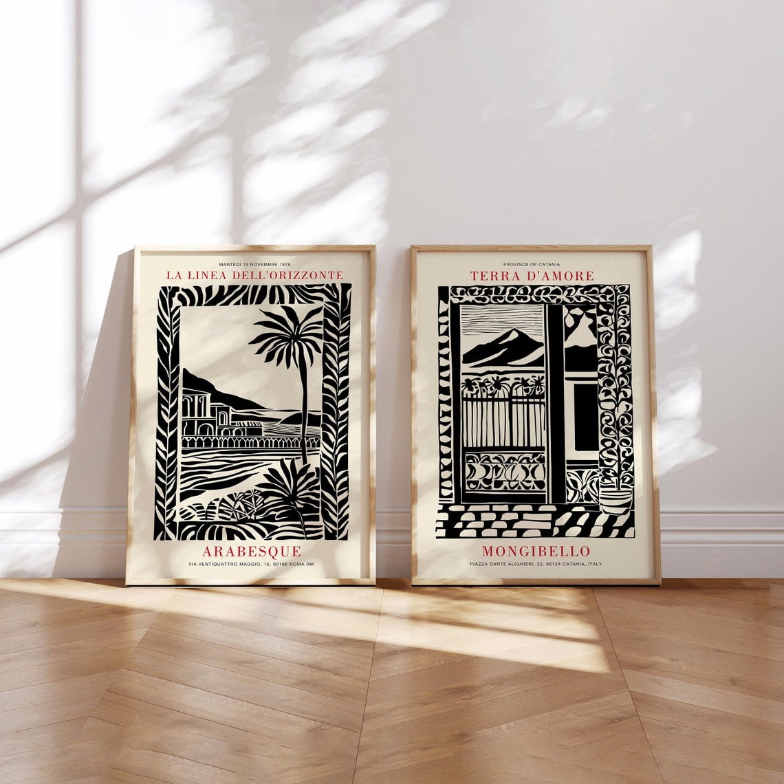 UNFFRAMED Linocut Nature Poster Set: Modern Farmhouse Wall Art Set 2 ...