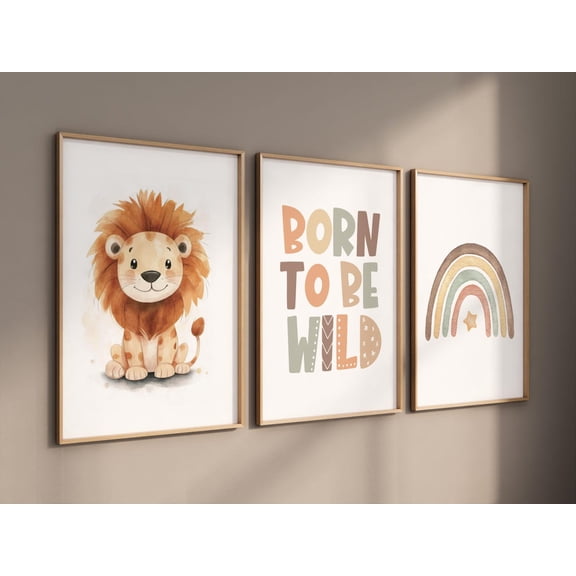 UNFFRAMED Lion Prints, Lion Nursery, Safari Animal Wall Art, Lion Family Decor, Baby Nursery Prints, Jungle Themed Posters, Safari Themed, Lion Poster #611 Set 3 Prints 8x12